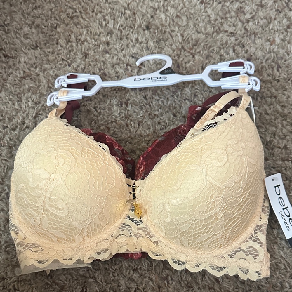 Bebe Lace Bra in Cream and Burgundy